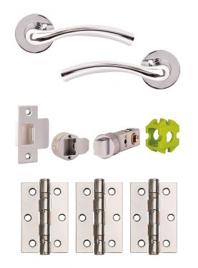 Click Here To Enlarge This Photo Of JTB71000 Jigtech Polished Chrome 'Solar' Passage Door Pack &lpar;57mm Backset and 3" Hinges&rpar;
