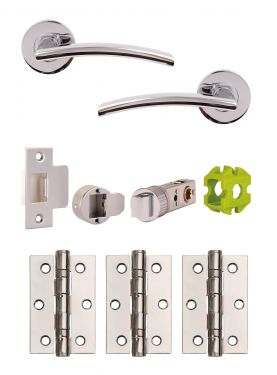 Click Here To Enlarge This Photo Of JTB71005 Jigtech Polished Chrome 'Sabre' Passage Door Pack &lpar;57mm Backset and 3" Hinges&rpar;