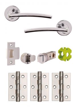 Click Here To Enlarge This Photo Of JTB71020 Jigtech Polished Chrome 'Condor' Passage Door Pack &lpar;57mm Backset and 3" Hinges&rpar;