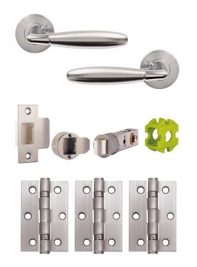 Click Here To Enlarge This Photo Of JTB71070 Jigtech Polished Chrome&sol;Satin Chrome 'Harrier' Passage Door Pack &lpar;57mm Backset and 3" Hinges&rpar;
