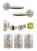 JTB71070 Jigtech Polished Chrome&sol;Satin Chrome 'Harrier' Passage Door Pack &lpar;57mm Backset and 3" Hinges&rpar;
