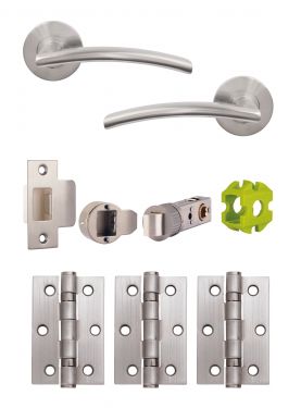 Click Here To Enlarge This Photo Of JTB71205 Jigtech Satin Chrome 'Sabre' Passage Door Pack &lpar;57mm Backset and 3" Hinges&rpar;
