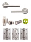 JTB71215 Jigtech Satin Chrome 'Eden' Passage Door Pack &lpar;57mm Backset and 3" Hinges&rpar;