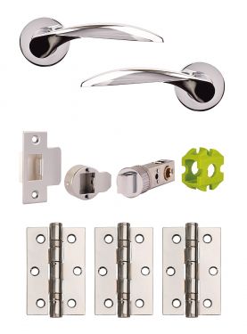 Click Here To Enlarge This Photo Of JTB72000 Jigtech Polished Chrome 'Cresta' Passage Door Pack &lpar;57mm Backset and 3" Hinges&rpar;