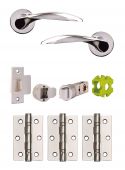 JTB72000 Jigtech Polished Chrome 'Cresta' Passage Door Pack &lpar;57mm Backset and 3" Hinges&rpar;