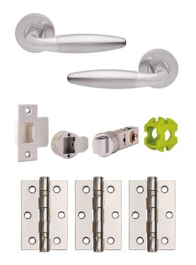 Click Here To Enlarge This Photo Of JTB72065 Jigtech Polished Chrome&sol;Satin Chrome 'Parma' Passage Door Pack &lpar;57mm Backset and 3" Hinges&rpar;