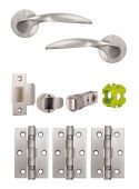 JTB72200 Jigtech Satin Chrome 'Cresta' Passage Door Pack &lpar;57mm Backset and 3" Hinges&rpar;