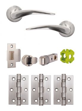 Click Here To Enlarge This Photo Of JTB72220 Jigtech Satin Chrome 'Vecta' Passage Door Pack &lpar;57mm Backset and 3" Hinges&rpar;
