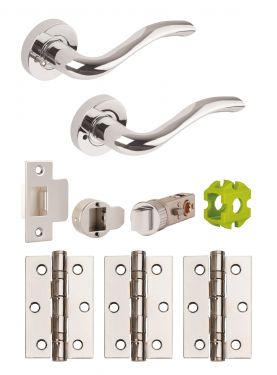 Click Here To Enlarge This Photo Of JTB81000 Jigtech Polished Chrome 'Solar' Privacy Door Pack &lpar;57mm Backset and 3" Hinges&rpar;