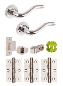 JTB81000 Jigtech Polished Chrome 'Solar' Privacy Door Pack &lpar;57mm Backset and 3" Hinges&rpar;