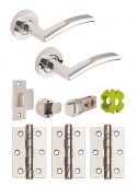 JTB81005 Jigtech Polished Chrome 'Sabre' Privacy Door Pack &lpar;57mm Backset and 3" Hinges&rpar;