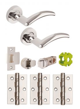 Click Here To Enlarge This Photo Of JTB81010 Jigtech Polished Chrome 'Viper' Privacy Door Pack &lpar;57mm Backset and 3" Hinges&rpar;