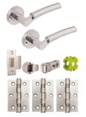 JTB81065 Jigtech Polished Chrome&sol;Satin Chrome 'Ultro' Privacy Door Pack &lpar;57mm Backset and 3" Hinges&rpar;