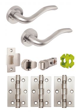 Click Here To Enlarge This Photo Of JTB81200 Jigtech Satin Chrome 'Solar' Privacy Door Pack &lpar;57mm Backset and 3" Hinges&rpar;