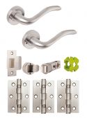 JTB81200 Jigtech Satin Chrome 'Solar' Privacy Door Pack &lpar;57mm Backset and 3" Hinges&rpar;