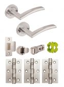 JTB81205 Jigtech Satin Chrome 'Sabre' Privacy Door Pack &lpar;57mm Backset and 3" Hinges&rpar;