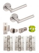 JTB81215 Jigtech Satin Chrome 'Eden' Privacy Door Pack &lpar;57mm Backset and 3" Hinges&rpar;