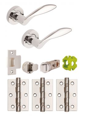 Click Here To Enlarge This Photo Of JTB82000 Jigtech Polished Chrome 'Cresta' Privacy Door Pack &lpar;57mm Backset and 3" Hinges&rpar;