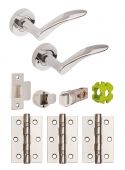JTB82020 Jigtech Polished Chrome 'Vecta' Privacy Door Pack &lpar;57mm Backset and 3" Hinges&rpar;