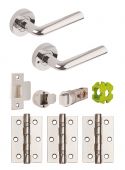 JTB82025 Jigtech Polished Chrome 'Riva' Privacy Door Pack &lpar;57mm Backset and 3" Hinges&rpar;