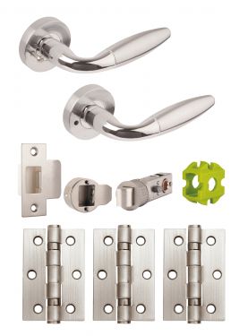 Click Here To Enlarge This Photo Of JTB82065 Jigtech Polished Chrome&sol;Satin Chrome 'Parma' Privacy Door Pack &lpar;57mm Backset and 3" Hinges&rpar;