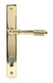 46545 From The Anvil Polished Brass Reeded Slimline Lever Espag&period; Lock Set - 92mm centres - 212mm screw centres