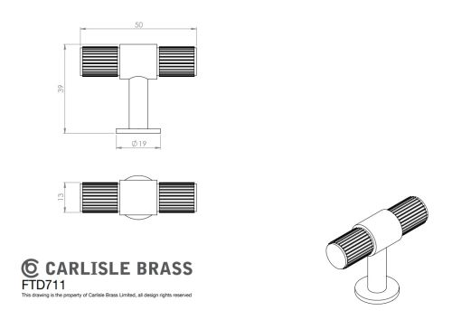 Click Here To Enlarge This Photo Of FTD711SN - Carlisle Brass Fingertip Design 'Lines' T-Bar Knob 50mm Satin Nickel