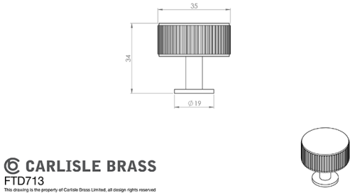 Click Here To Enlarge This Photo Of FTD713SN - Carlisle Brass Fingertip Design 'Lines' Radio Knob 35mm Satin Nickel