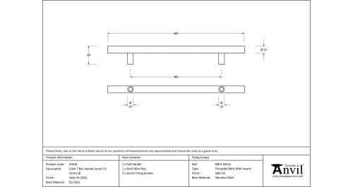 Click Here To Enlarge This Photo Of 50224 From The Anvil Satin SS &lpar;316&rpar; 600mm T Bar Handle Secret Fix 32mm dia&period;