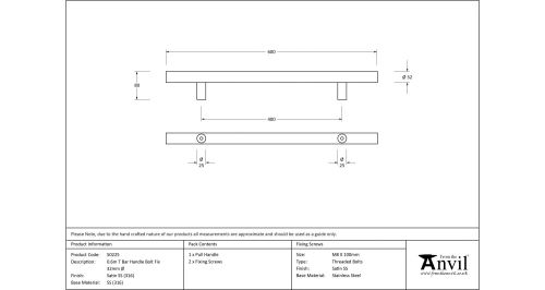 Click Here To Enlarge This Photo Of 50225 From The Anvil Satin SS &lpar;316&rpar; 600mm T Bar Handle Bolt Fix 32mm dia&period;
