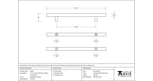 Click Here To Enlarge This Photo Of 50262 From The Anvil Matt Black SS &lpar;316&rpar; 1200mm T Bar Handle B2B Fix 32mm dia&period;