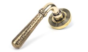 46071 From The Anvil Aged Brass Hammered Newbury Lever on Rose Set &lpar;Beehive&rpar;