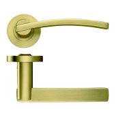 ZPZ100-FSB - Zoo Hardware Stanza 'Adria' Lever Handles on Round Screw on Rose - Favo Satin Brass &lpar;Designer Range&rpar;