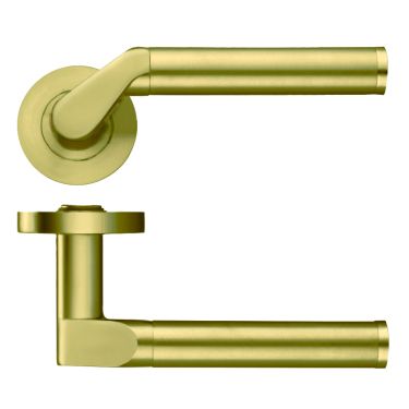 Click Here To Enlarge This Photo Of ZPZ120-FSB - Zoo Hardware Stanza 'Venus' Lever Handles on Round Screw on Rose - Favo Satin Brass &lpar;Designer Range&rpar;