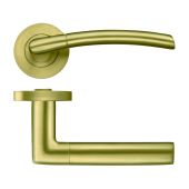 ZPZ140-FSB - Zoo Hardware Stanza 'Olympus' Lever Handles on Round Screw on Rose - Favo Satin Brass &lpar;Designer Range&rpar;