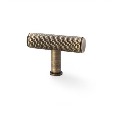 Click Here To Enlarge This Photo Of AW801-55-AB - Alexander & Wilks Crispin Knurled T-bar Cupboard Knob - Antique Brass - 55mm