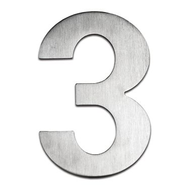 Click Here To Enlarge This Photo Of BLU Performance Number 3 Self Adhesive Door Numeral&comma; 100mm&comma; 316 Satin Stainless Steel &lpar;BLN3-SSS&rpar;
