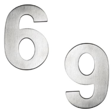 Click Here To Enlarge This Photo Of BLU Performance Number 6 or 9 Self Adhesive Door Numeral&comma; 100mm&comma; 316 Satin Stainless Steel &lpar;BLN6-SSS&rpar;