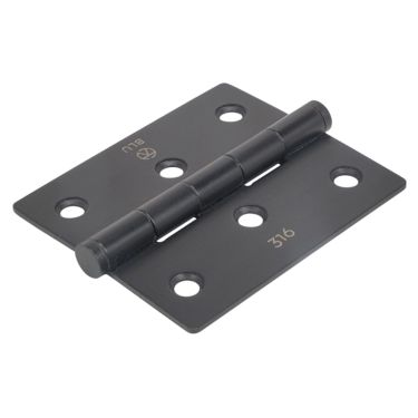 Click Here To Enlarge This Photo Of BLU Performance Slim Knuckle Door and Window Hinge Square Corner&comma; 76 x 66 x 2mm&comma; 316 Stainless Steel in a Matt Smooth Black &lpar;HY3-MSB&rpar;