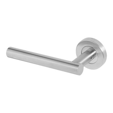 Click Here To Enlarge This Photo Of BLU Performance 'T' Bar Lever Door Handle on Round Rose&comma; 316 Satin Stainless Steel &lpar;KM065C-SSS&rpar;