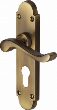 Click Here To Enlarge This Photo Of S607&period;48-AT Heritage Brass Door Handle For Euro Profile Plate Savoy Design Antique Brass Finish