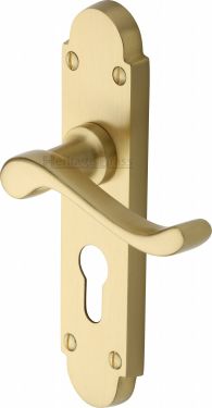 Click Here To Enlarge This Photo Of S607&period;48-SB Heritage Brass Door Handle For Euro Profile Plate Savoy Design Satin Brass Finish