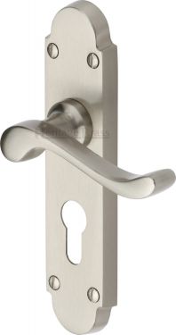 Click Here To Enlarge This Photo Of S607&period;48-SN Heritage Brass Door Handle For Euro Profile Plate Savoy Design Satin Nickel Finish