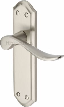 Click Here To Enlarge This Photo Of SAN1410-SN Heritage Brass Door Handle Lever Latch Sandown Design Satin Nickel Finish