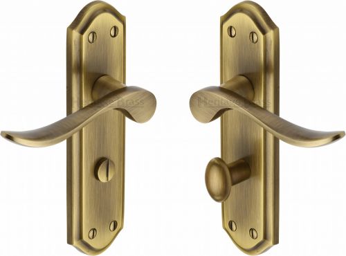 Click Here To Enlarge This Photo Of SAN1430-AT Heritage Brass Door Handle For Bathroom Sandown Design Antique Brass Finish