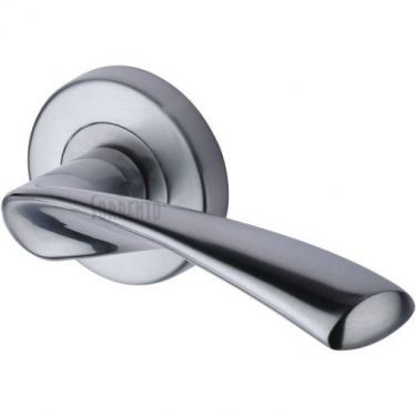Click Here To Enlarge This Photo Of SC-2042-SC M&period;Marcus Sorrento Door Handle Lever Latch on Round Rose Treviso Design Satin Chrome Finish