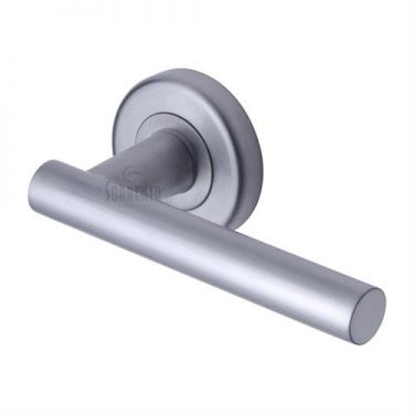 Click Here To Enlarge This Photo Of SC-3052-SC M&period;Marcus Sorrento Door Handle Lever Latch on Round Rose Shuttle Design Satin Chrome Finish