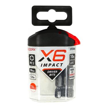 Click Here To Enlarge This Photo Of TIMCO 2PZ50X6 - X6 Impact Pozi Driver Bits No&period;2 x 50mm &lpar;5pcs&rpar;
