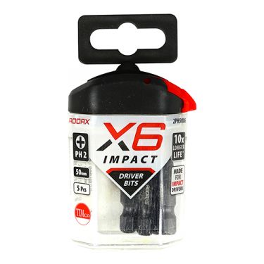 Click Here To Enlarge This Photo Of TIMCO 2PH50X6 - X6 Impact Phillips Driver Bits No&period;2 x 50mm  &lpar;5pcs&rpar;