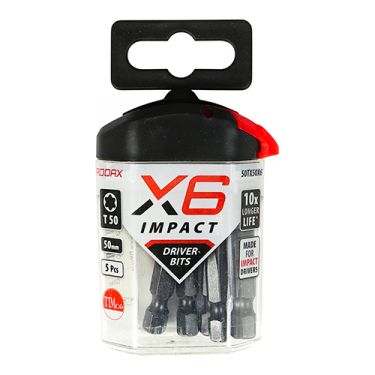 Click Here To Enlarge This Photo Of TIMCO 50TX50X6 - X6 Impact TX Drive Driver Bits TX50 x 50mm &lpar;5pcs&rpar;